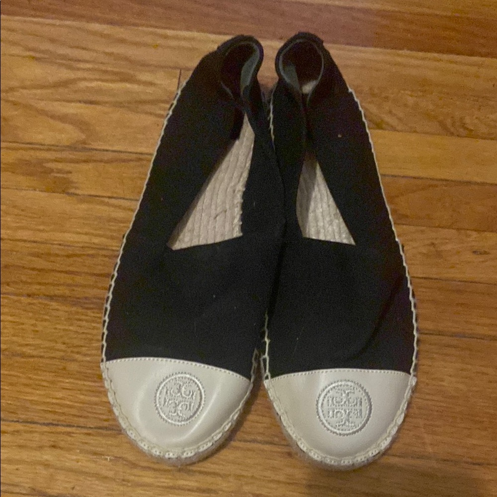 Tory Burch Black and Cream Espadrille Flats Woman 9 1/2